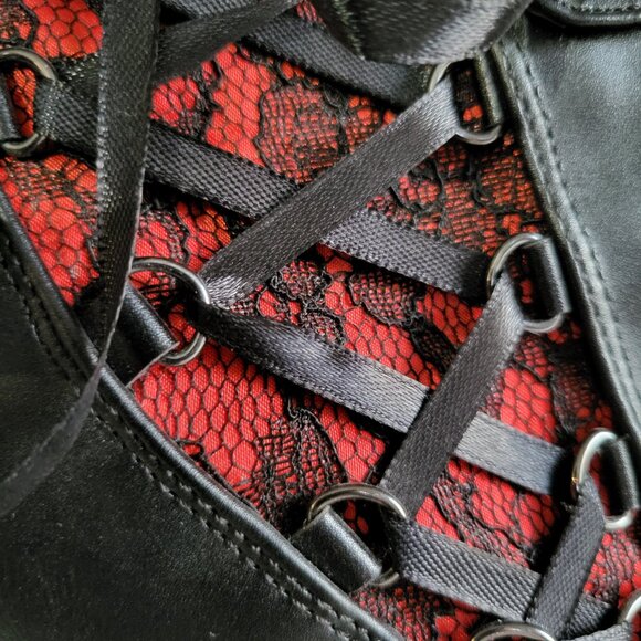 NWOT DEMONIA CRYPTO-51 RED CORSET LACE ANKLE BOOTS SZ 12 - Picture 5 of 10